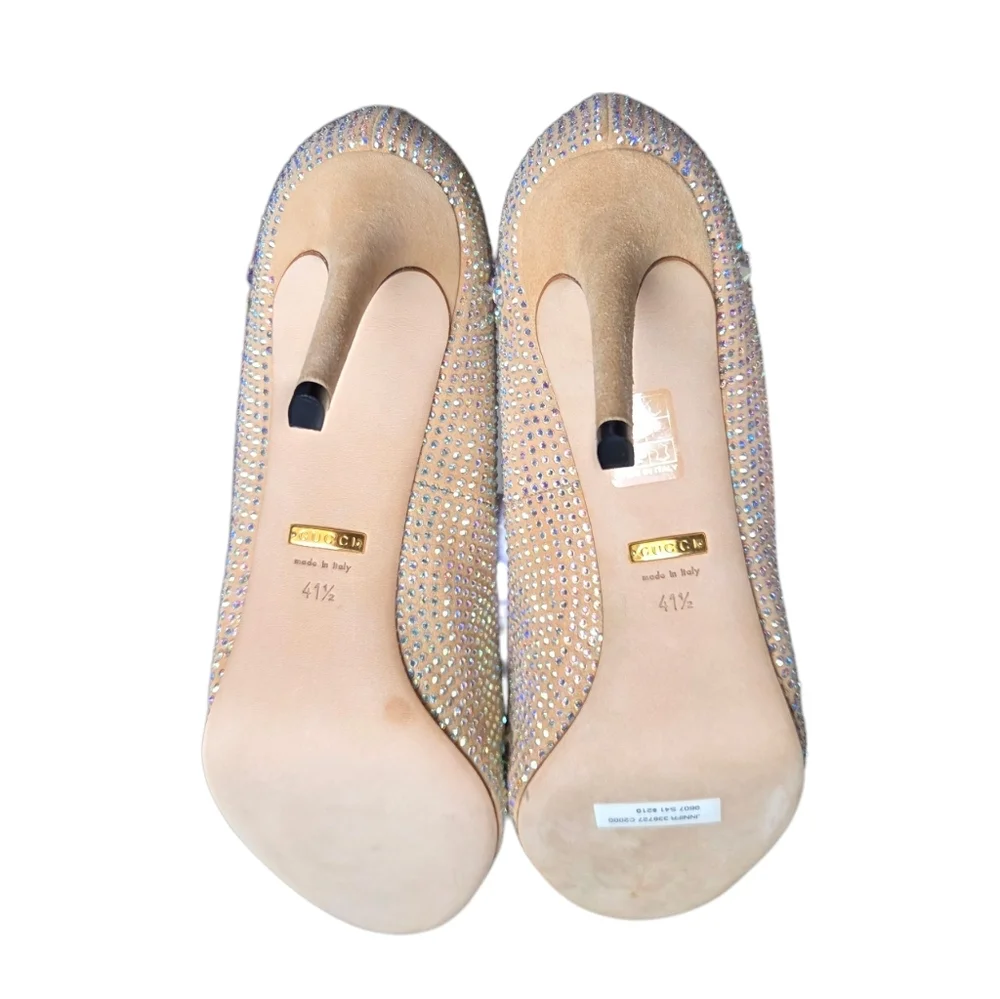 Gucci Aurora Swarovski Crystal Suede Pumps 338727 Champagne EU 41.5 Box - Picture 16 of 16